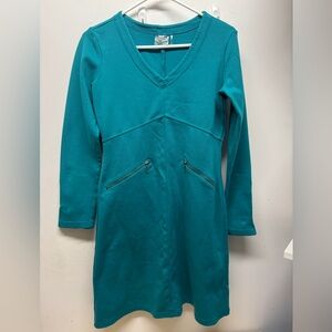 Athleta Teal V-Neck Womens Dress with Zippered Pockets and Sleeves S
